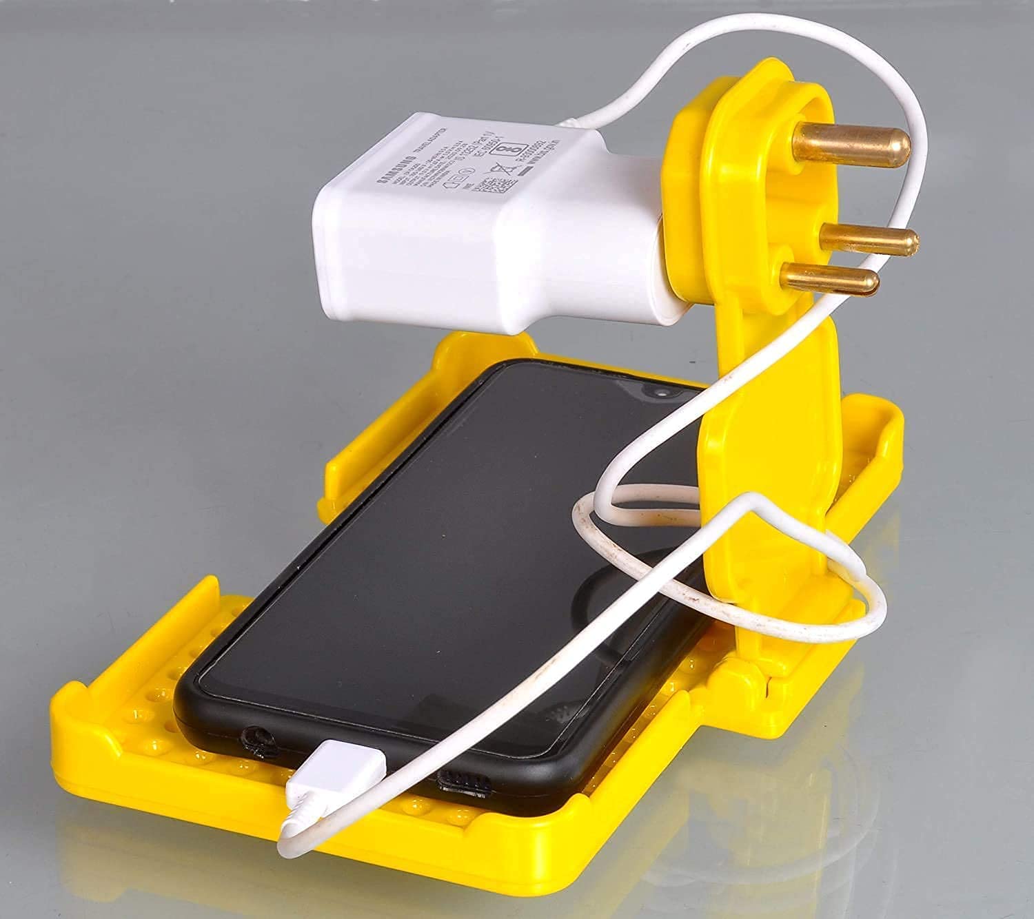 TechSrmaji Mobile Charging Stand Multi-Purpose Wall Mount Mobile Phone Stand Holder Home & Office/Just Fit in Socket & Hang with Universal Plug for All Smartphones/Tablets/SmartWatches (Red/Yellow) (B09PF853QL) Amazon Price History, Amazon Price Tracker