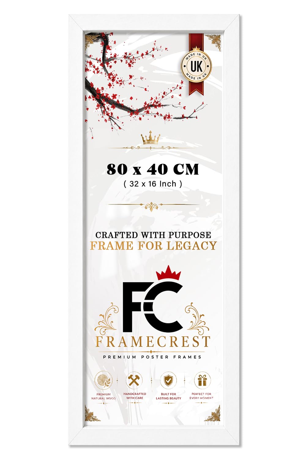 FRAMECREST LTD 80 X 40 CM Poster Frame — Panoramic Picture Frame For Wall Art And Gallery Print Display, Living Room Or Office Wall Decor, Landscape Photo Mount (White 32 X 16 Inch) - [White]