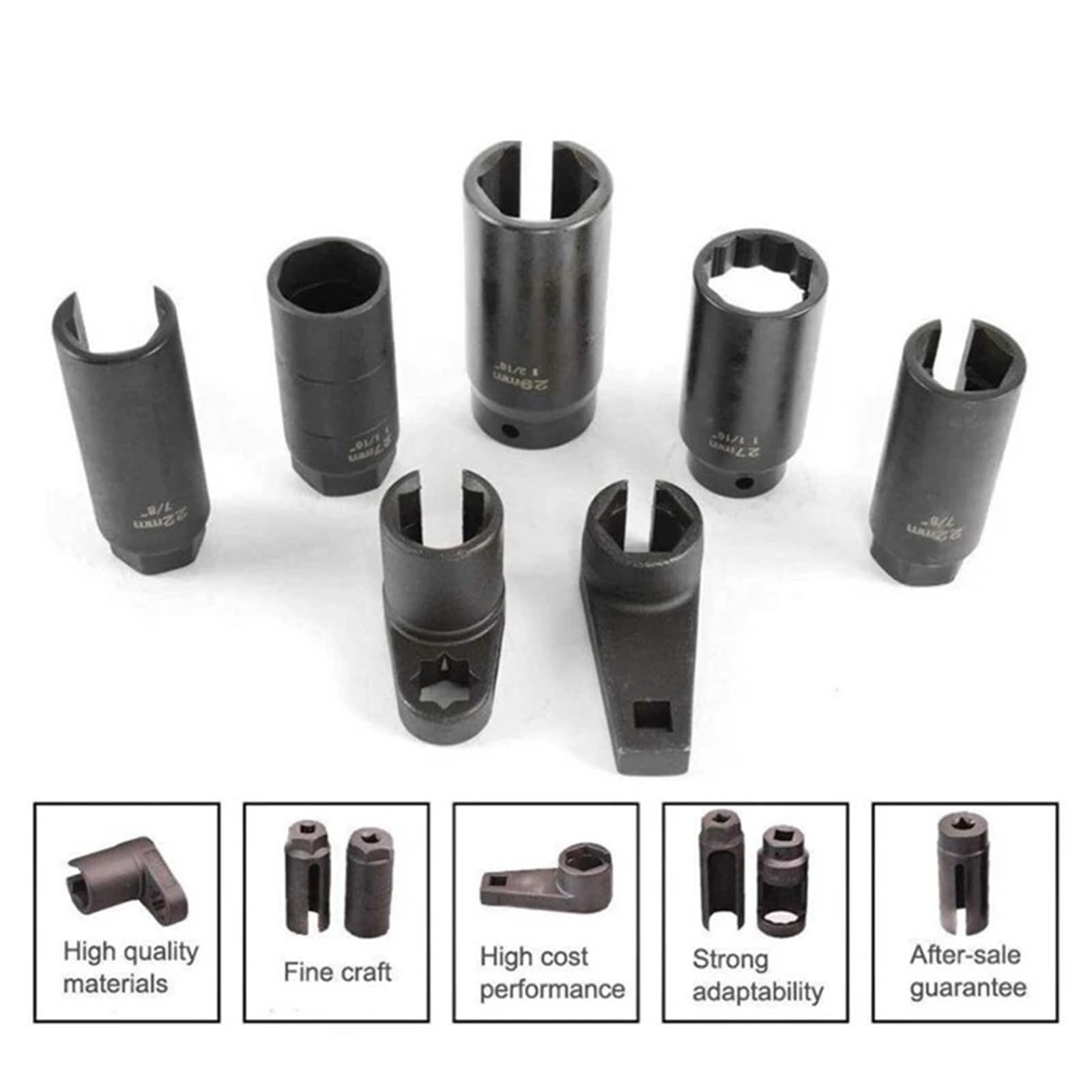 Juego De Llaves Vaso Con Sensor Acero CR-V 7 Piezas Accionamiento 1/2 Y 3/8" Manguito Oxígeno O2 Sensor Oxígeno Lambda