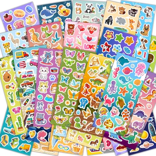 24 Sheets Stickers for Kids & Toddlers Cute Kids Stickers Variety Pack for Scrapbooking Teachers Classroom Prizes Goodie Bag Stuffers Including Animals Cars Dinosaurs Fishes Hearts and More