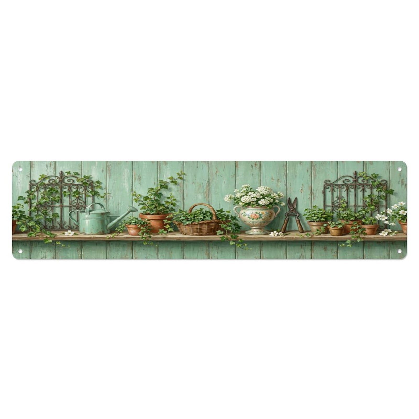 Floral Garden Tools Garden Gate Ivy Pattern Print Metal Tin Sign