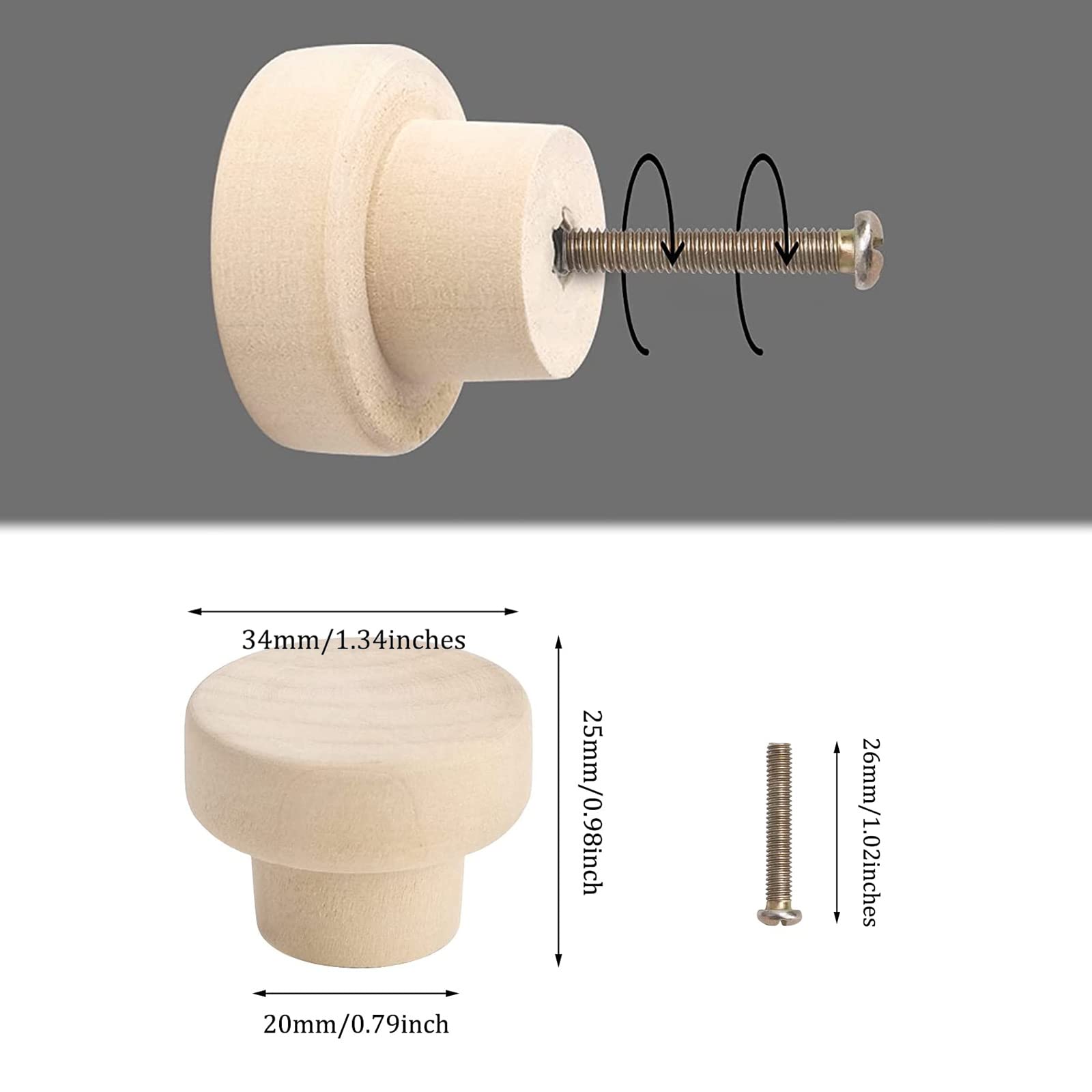 Bymivofun Pack of 12 Round Wooden Furniture Knobs, 35 mm Wooden Drawer Handles, Cabinet Pulls, Furniture Knobs - Image 3