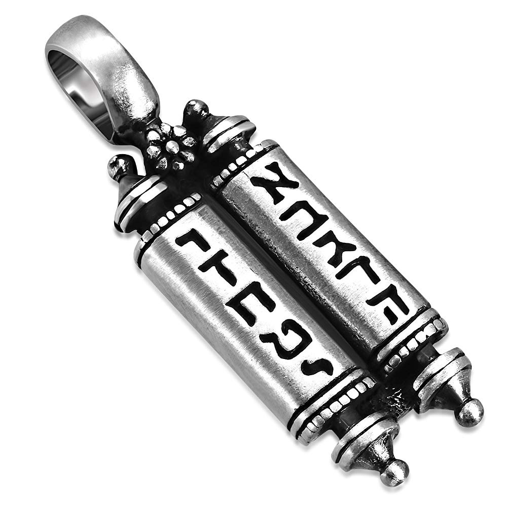 My Daily Styles Pewter Silver-Tone Jewish Torah Scroll Men's Pendant Necklace, 22"