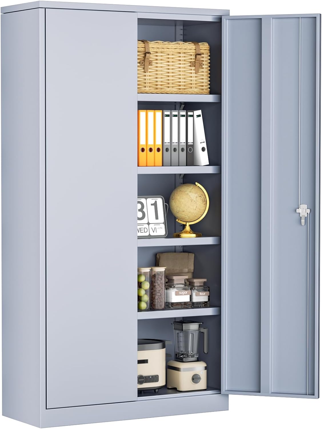 INTERGREAT Garage Storage Cabinets with Doors and Shelves, Metal Storage Cabinet, 71" Utility Metal Filing Cabinet with Lock for Home Office, Warehouse, School (Cement Grey)