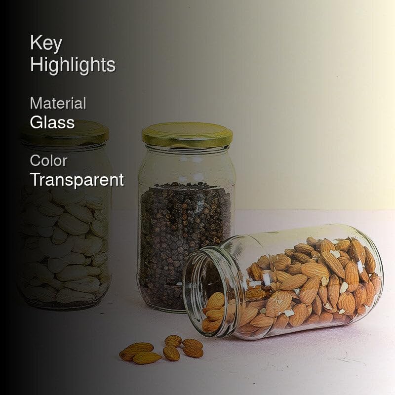 Image of Glassbunny Glass Jar Containers Set of 6 for Kitchen Storage - 200ml Each - Airtight Gold Lids, BPA-Free, Food Safe Pantry Storage Jars for Dry Food, Sugar, Snacks & Spices