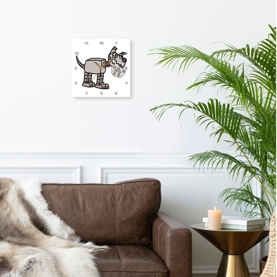 Miniatura 2 de 3dRose Wall Clock Silent - 10 inch - Cute Funny Robot Dog Eating Semiconductor chip Cookie Satire - Funny