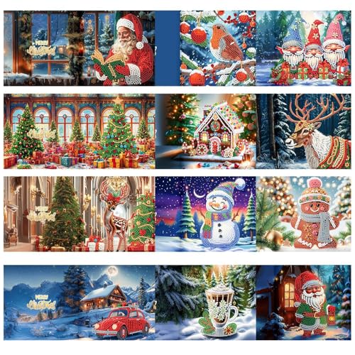 クリスタルアートグリーティングカード | クリスタルラインストーンペインティング クリスマスカード | 楽しいクリスタルペインティンググリーティングカード 子供用 クリエイティブグリーティングポストカード 封筒付き