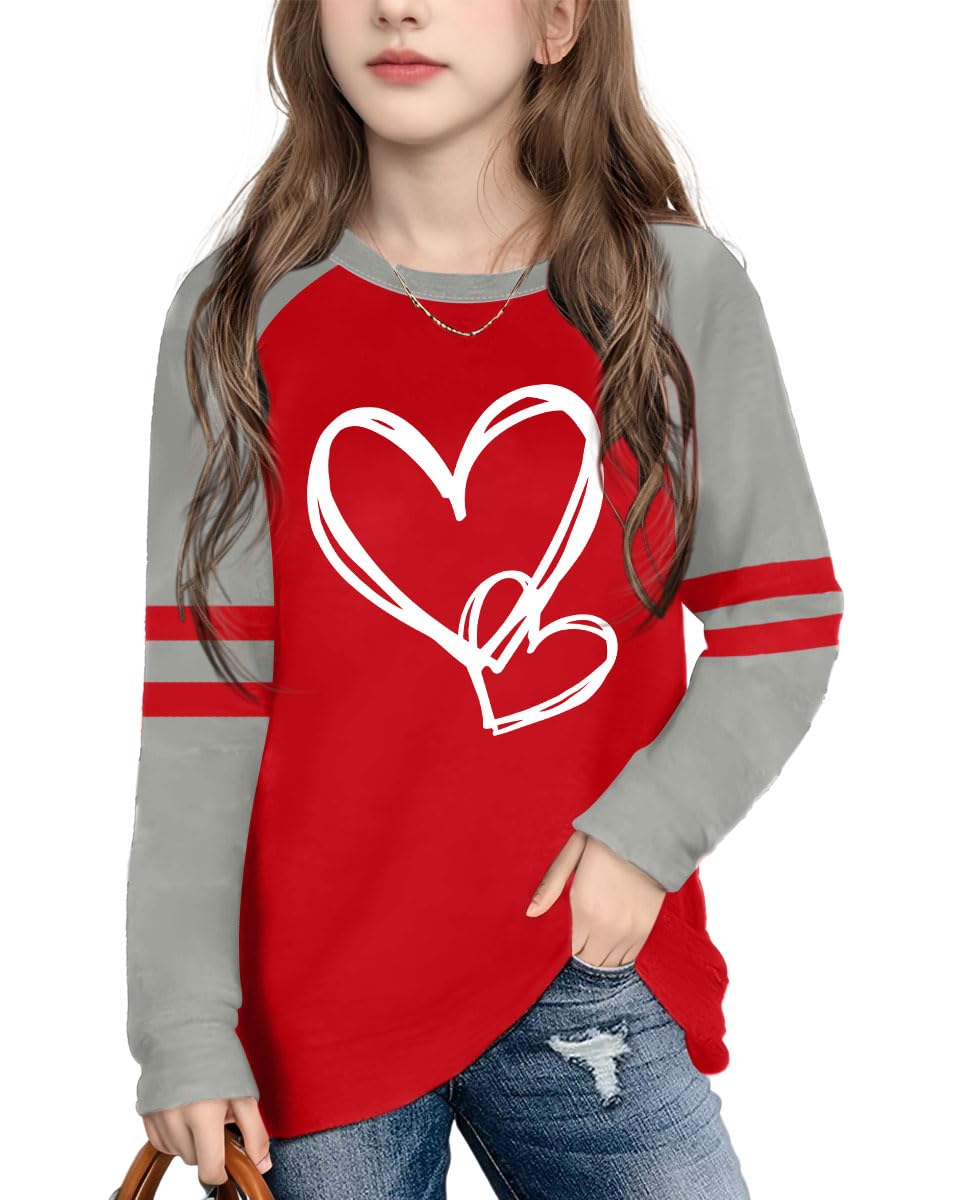 Valentine's Day Shirt for Kids Love Heart Graphic Shirt Girls Boys Valentine Long Sleeve Tee Tops 5-13Y