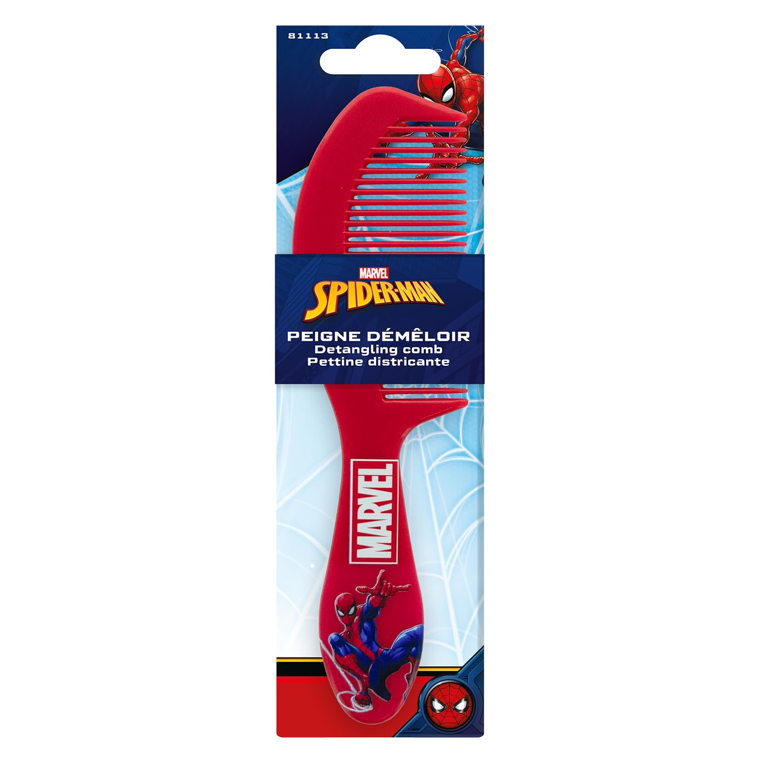 MARVEL - Grzebień Spider-Man - Delikatny rozplątywanie - Do wszystkich rodzajów włosów - Oficjalny produkt Disney/Marvel