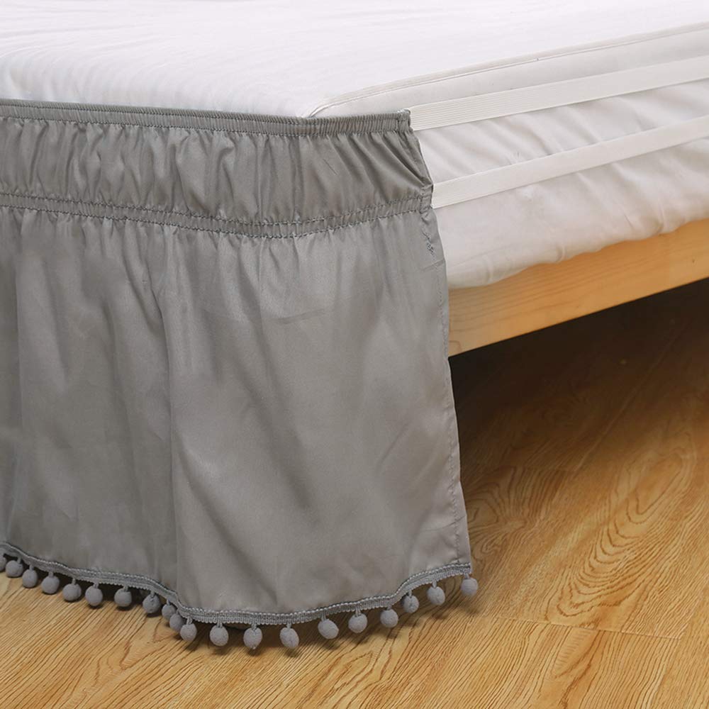 Sxspace Bed Skirt, Hotel, Elastic, Dust, Easy To Fit, Wrinkles, Light-Resistant, Equipped Valance-A (Light Grey, 137 cm x 190 cm)