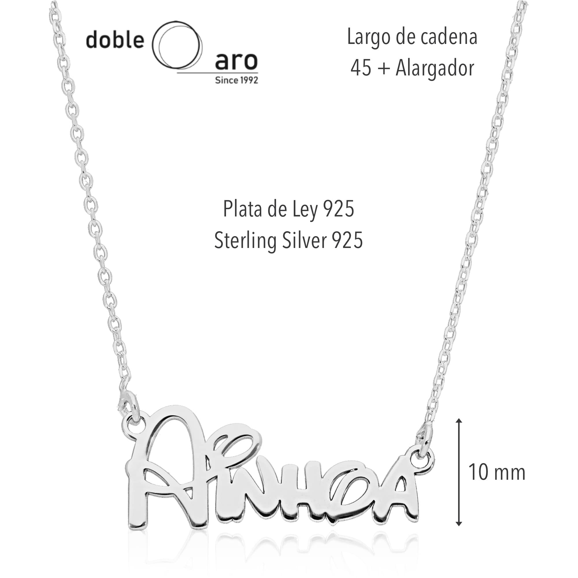 Colgante Personalizado con Nombre - Plata de Ley 925/1000 para Mujer – Collar Artesanal con Cadena Ajustable - Hecho en España (Modelo Funny, Plata de Ley)