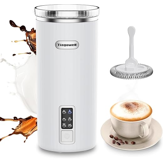 Milk Frother, 6-in-1 Electric Milk Frother and Steamer, 8.5oz/250ml Hot and Cold Foam Maker and Milk Warmer with Auto Shut-Off & Screen Display for Latte, Cappuccinos, Macchiato, Coffee (White)