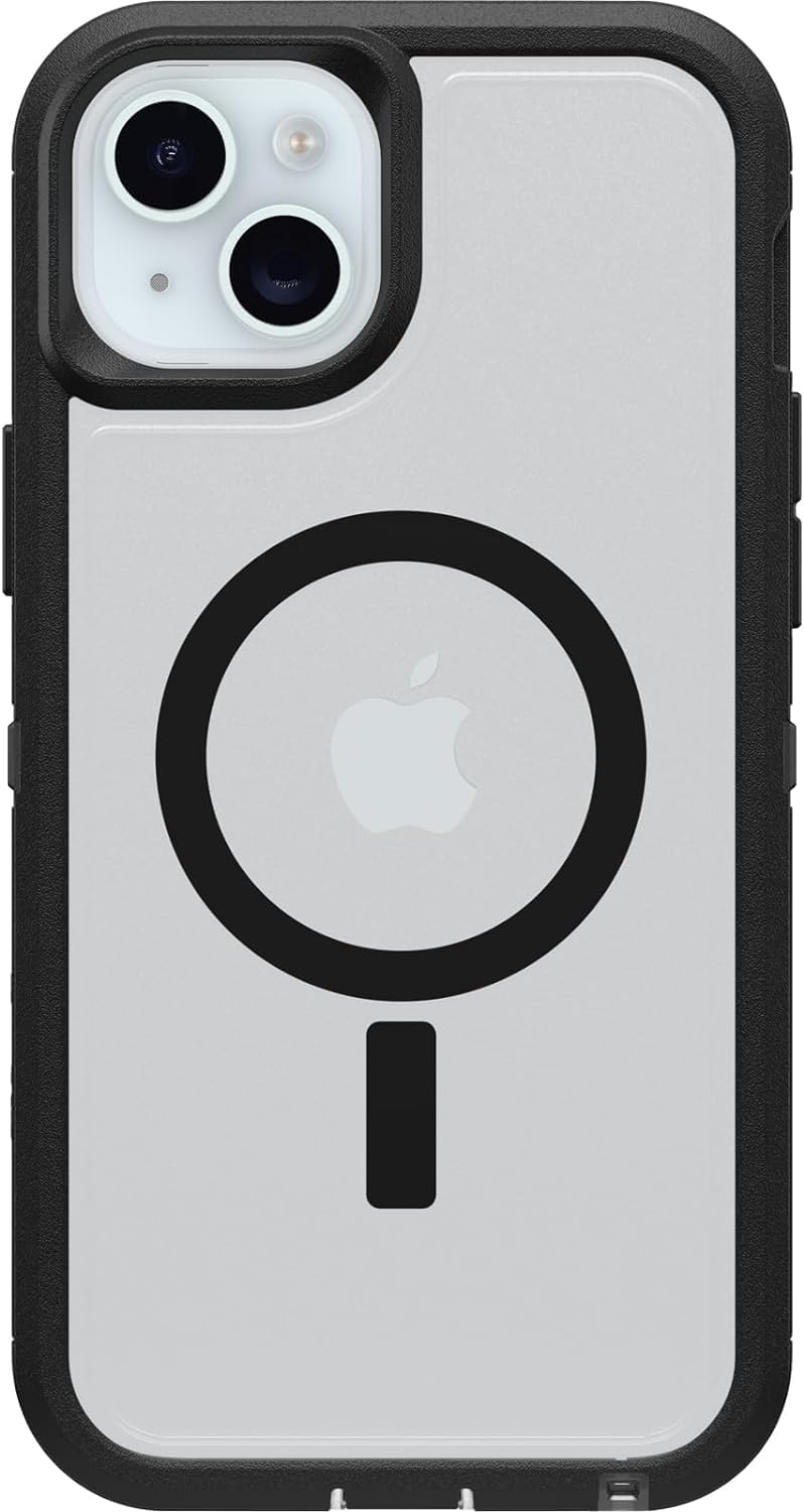 OtterBox Funda Transparente para iPhone 15 Plus y iPhone 14 Plus Defender Series XT, Lado Oscuro (Negro/Transparente), sin Pantalla, Resistente, se Ajusta a MagSafe, Accesorio de cordón