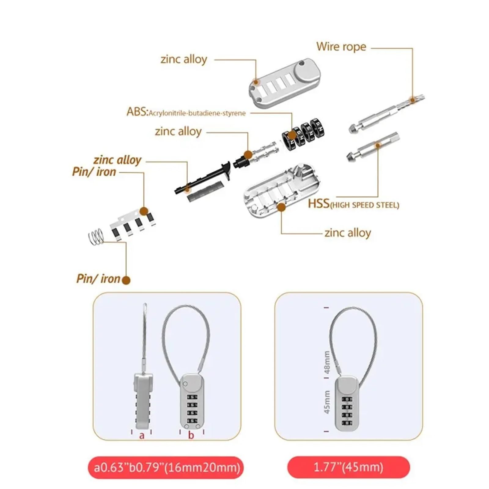 Candado con contraseña de cable de acero portátil for equipaje de viaje, mochila, candado con cremallera, candado con código de 4 dígitos for dormitorio, 1 unidad(Black)
