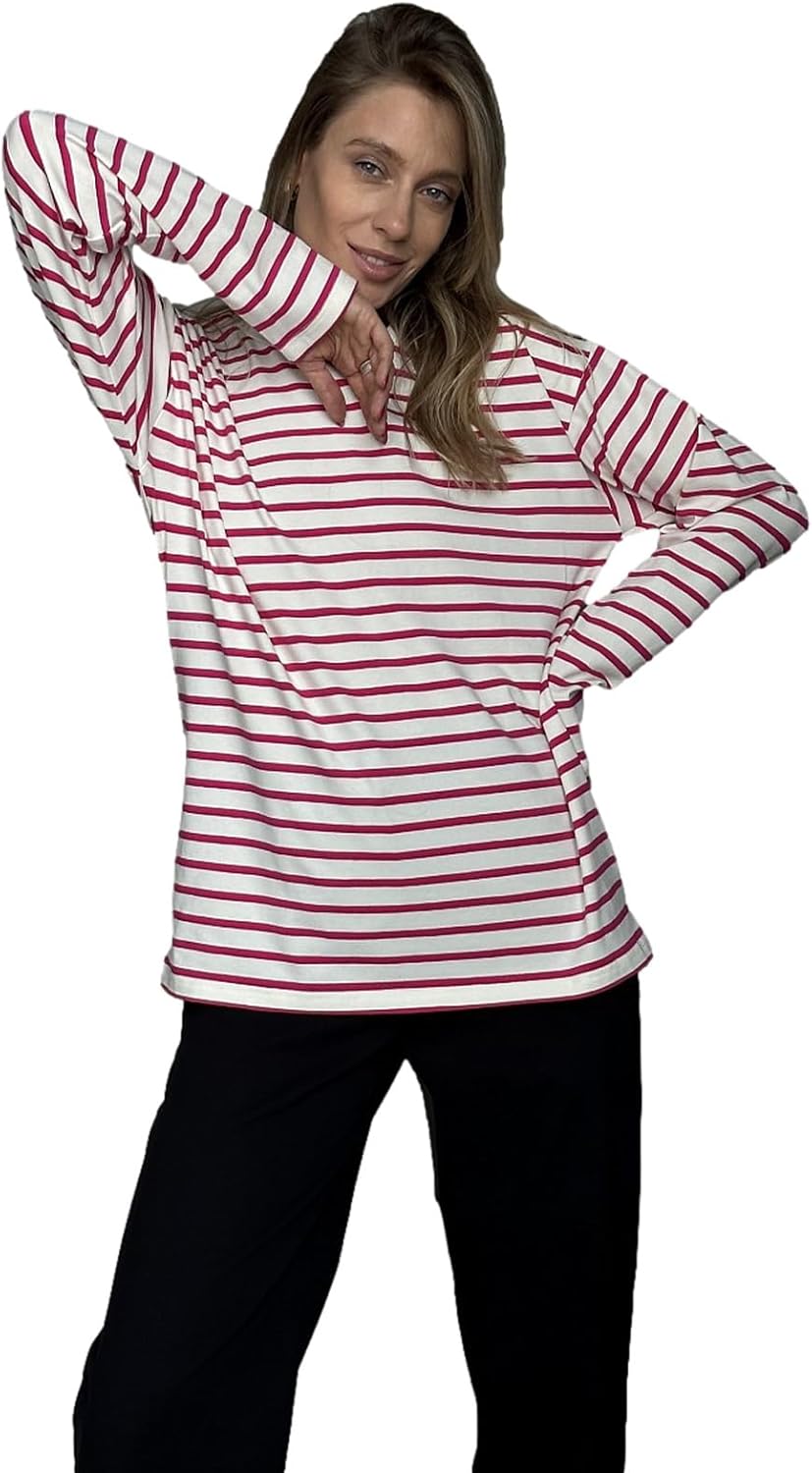 Women's Striped Long Sleeve Cotton T-Shirt Crewneck Pullover Daily Basic Tops - Image 2