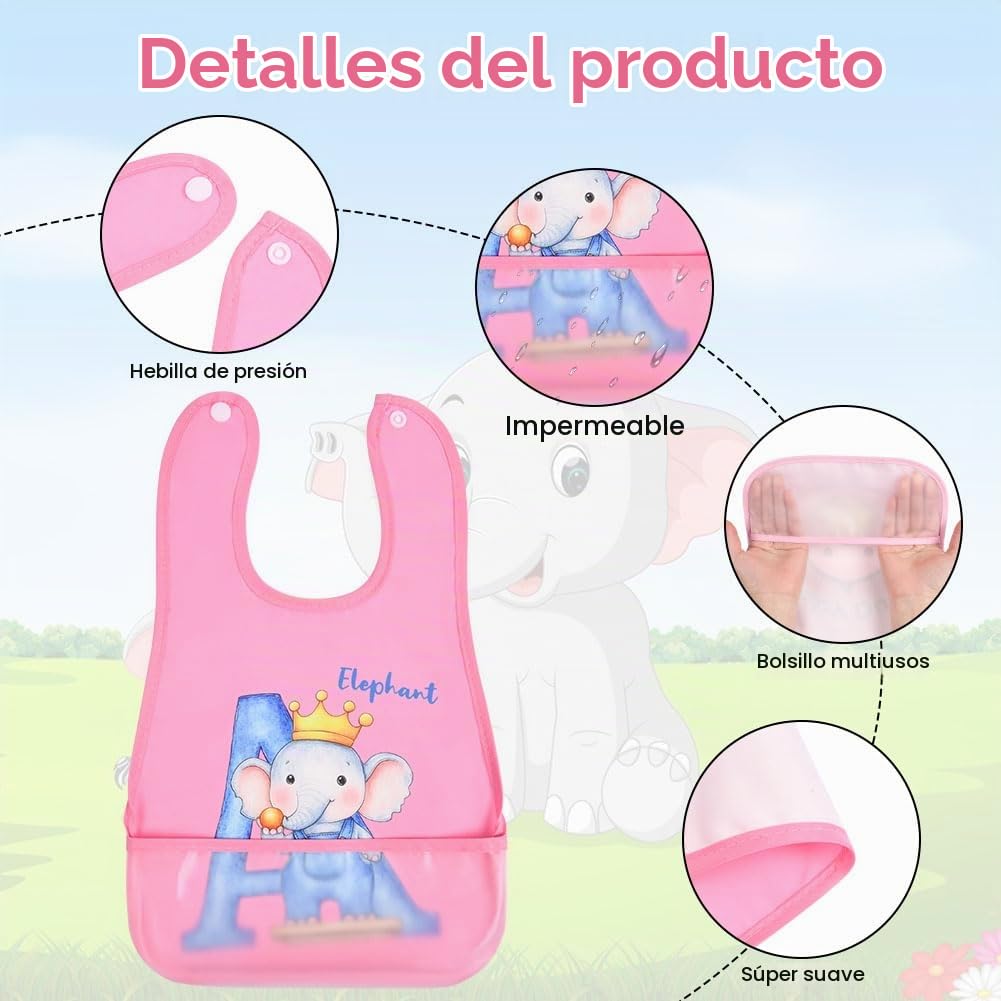 HOTUT Baberos Bebe, Babero Impermeable Bebe para Bebes y Niños Pequeños, Unisex, Ajustable, Babero Cómodo, Ligero, con Bolsillo Recogemigas, Sin BPA
