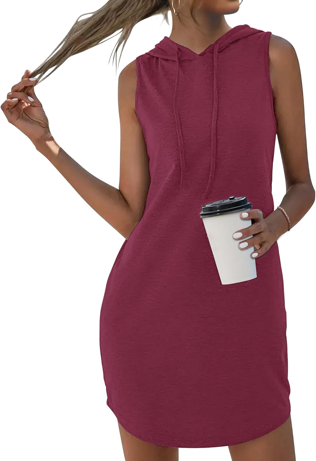 AUSELILY Womens Summer Dresses 2025 Casual Sleeveless Sweatshirt Dress Drawstring Hoodie Mini Dress with Pockets