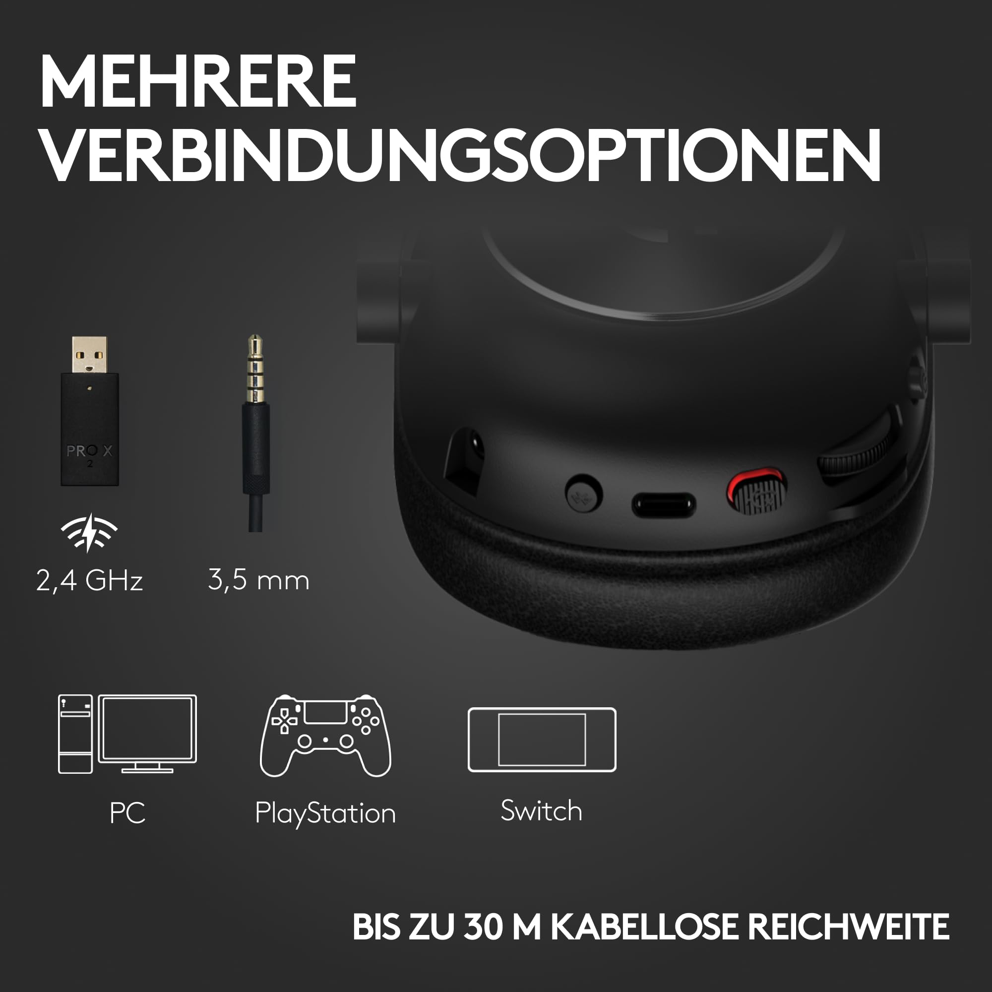 Logitech G PRO X 2 Lightspeed Wireless Gaming Headset, abnehmbares Boom-Mic, 50-mm-Graphen-Treiber, DTS:X 2.0–7.1 Surround, Bluetooth/USB/3,5 mm Aux, PC, PS5, PS4, Nintendo Switch - Schwarz