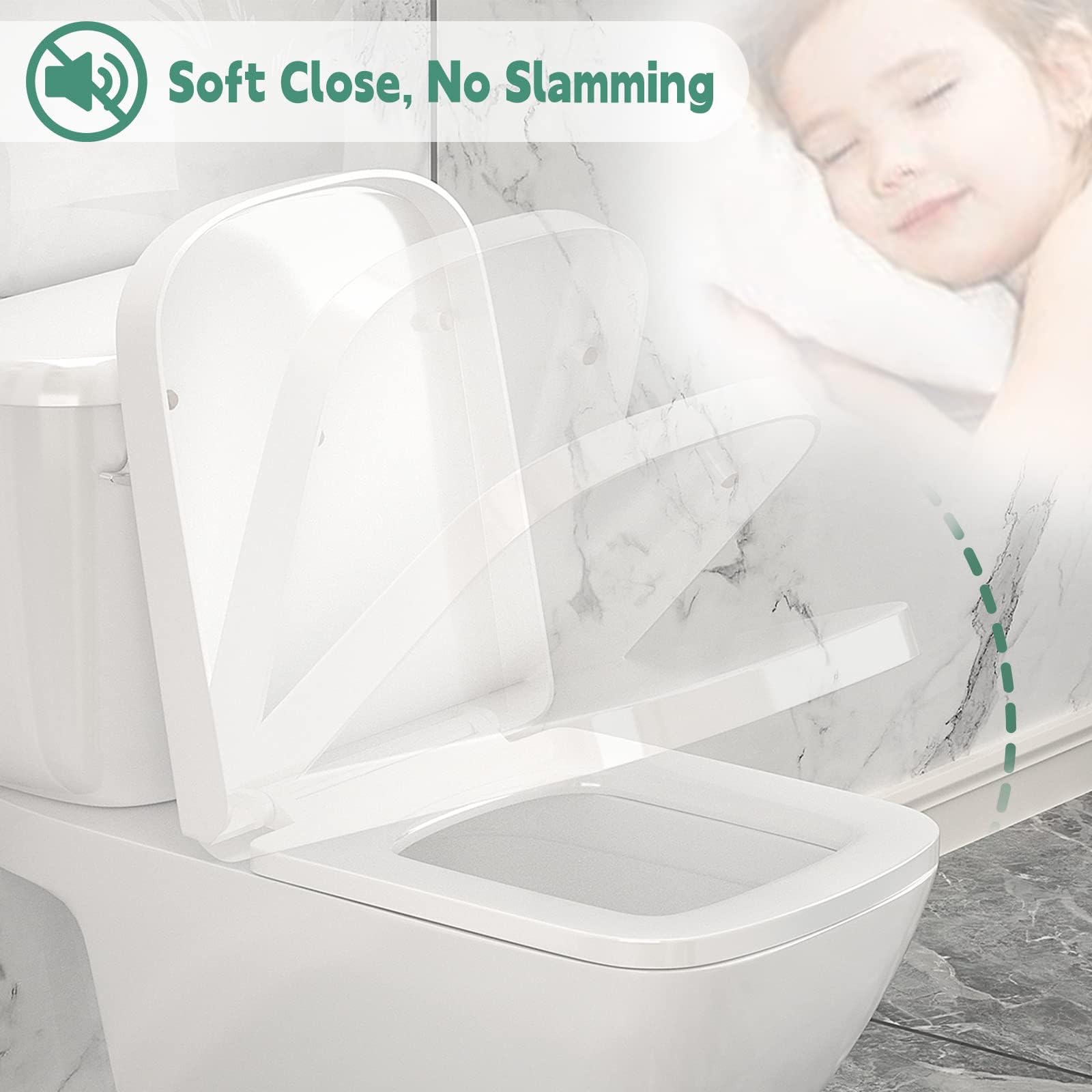 Sedile WC Quadrato, Copriwater Universali Tavoletta WC Bianco A Sgancio Rapido, ASSE WC A Chiusura Lenta Cerniera Superiore Fissa, Coprivater Rettangolare,35 * 43cm