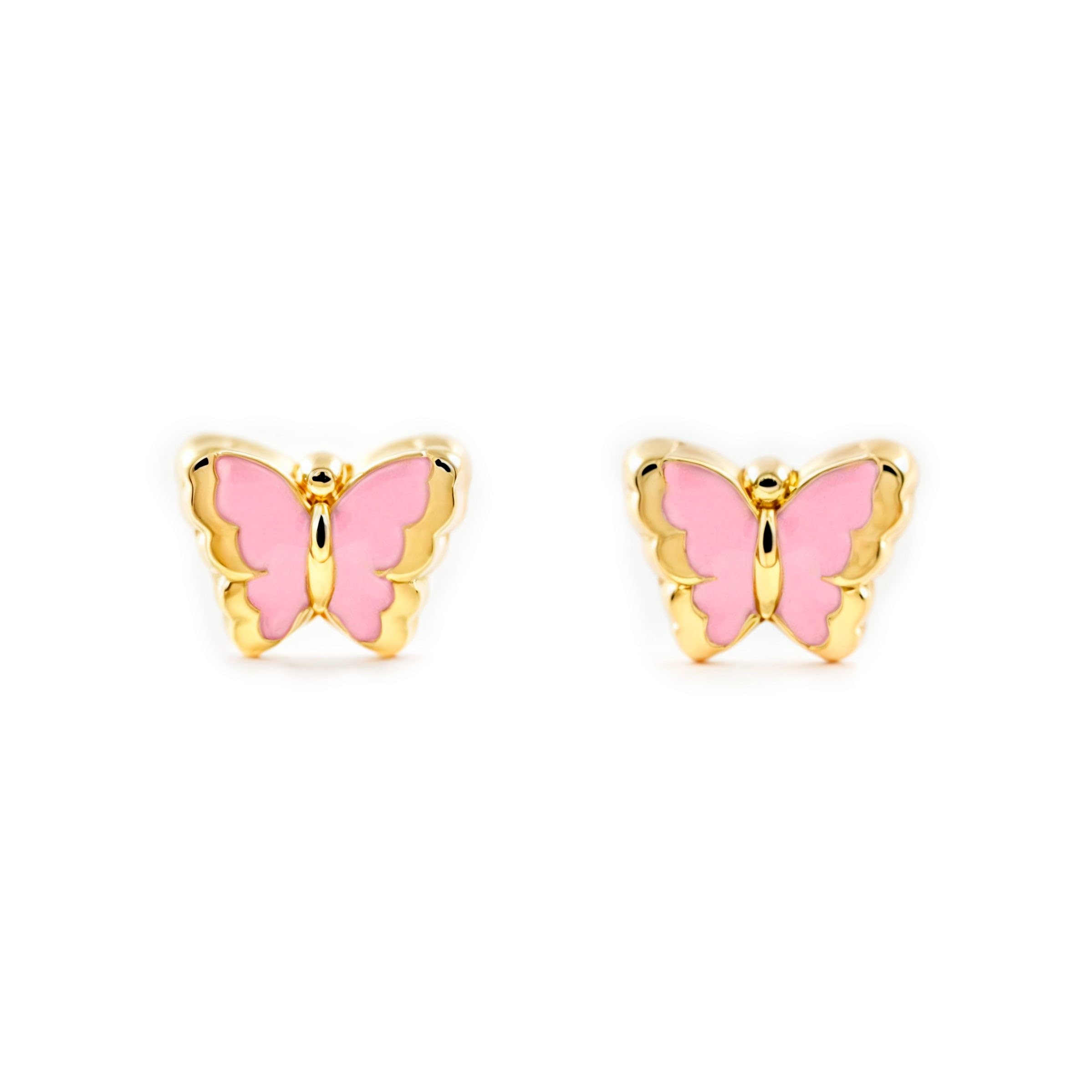 Pendientes Bebe o Niña Oro Mariposa Esmaltada Rosa - Scatola Regalo - Certificato di garanzia