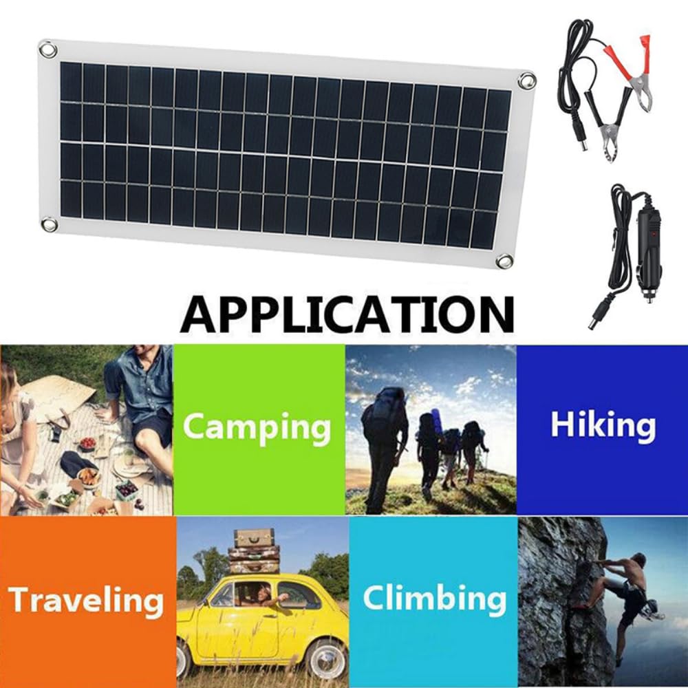 Pannello Solare Flessibile 30W + Regolatore 10A/20A/30A/40A/50A/60A + Accessori, Caricabatterie Solare Portatile 12V USB Policristallino Campeggio Viaggio Batteria Esterna 60Acontroller
