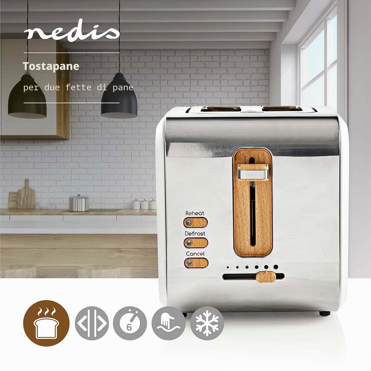Nedis Tostapane 2 Fessure, Morbide Al Tatto, Colore: Bianco