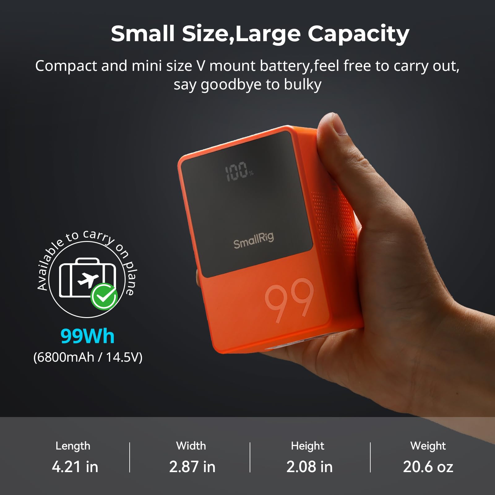 SMALLRIG VB99 V Mount 99Wh 6800mAh PD 100W D-Tap OLED Orange