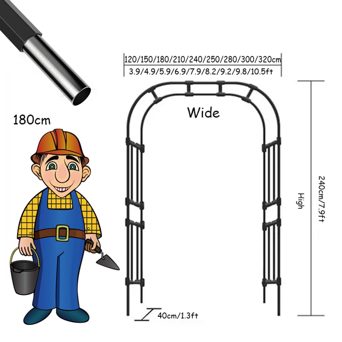 Arco per Rose da Giardino Arco della Pianta Rampicanti 1.80x2.40m 2.80x2.40m 3.0x2.40m Arco Sostegno Pergolati da Esterni, Resistente alle Intemperie(240x240cm)
