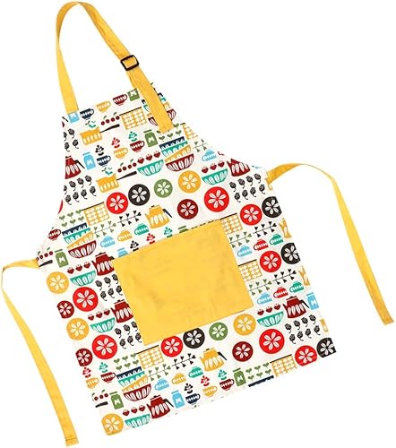 Children's Cotton Pocket Apron, Adjustable Parent Child Apron with Large Pockets for Cooking and Drawing