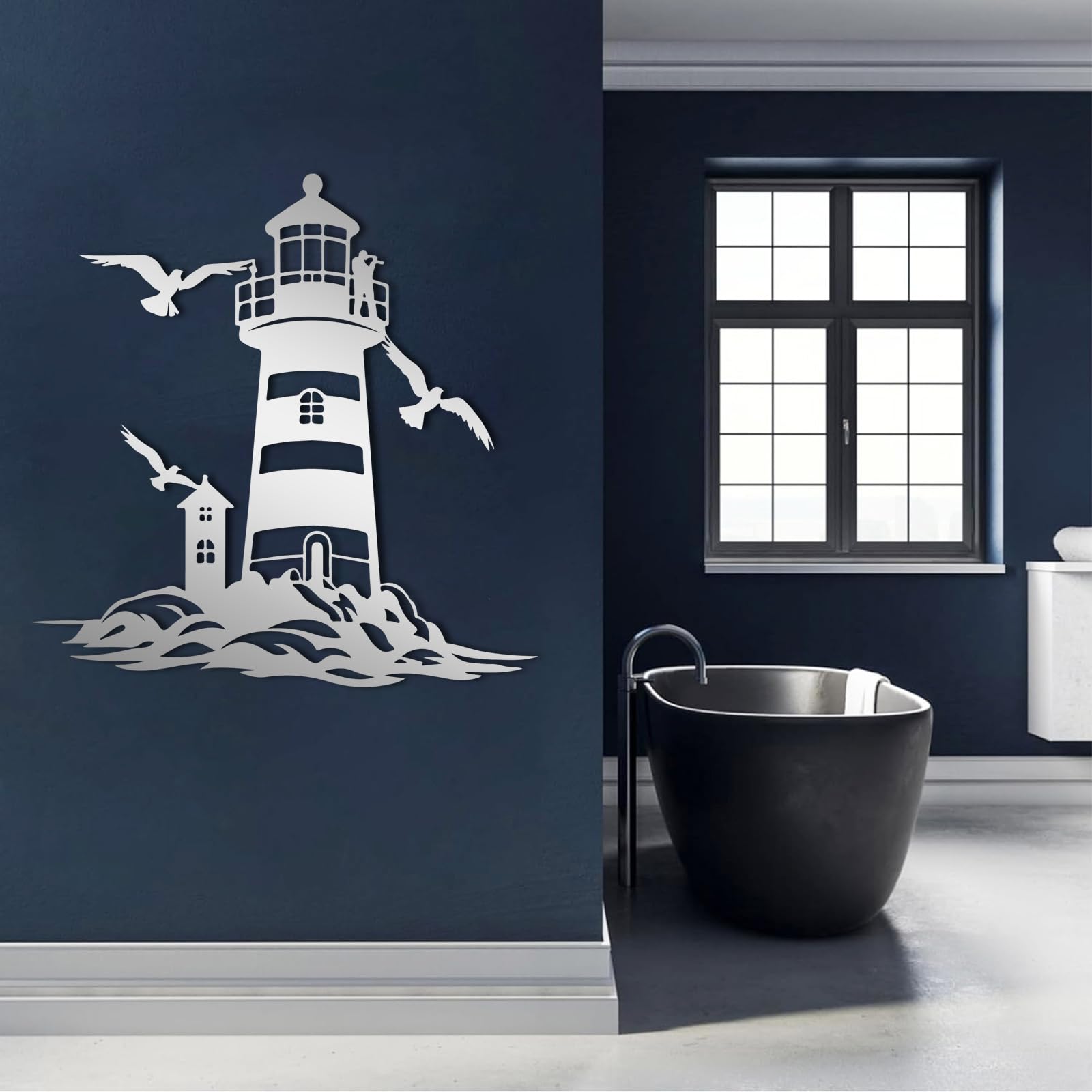 Metall Wanddeko Schwarz abstrakter Leuchtturm, schwarze Wanddeko Möwe Strand modern Moderne Wandbild Metall für Wanddekoration Wohnzimmer, Schlafzimmer, Flur und Treppe, Natur-Wohndekor(Black, 28