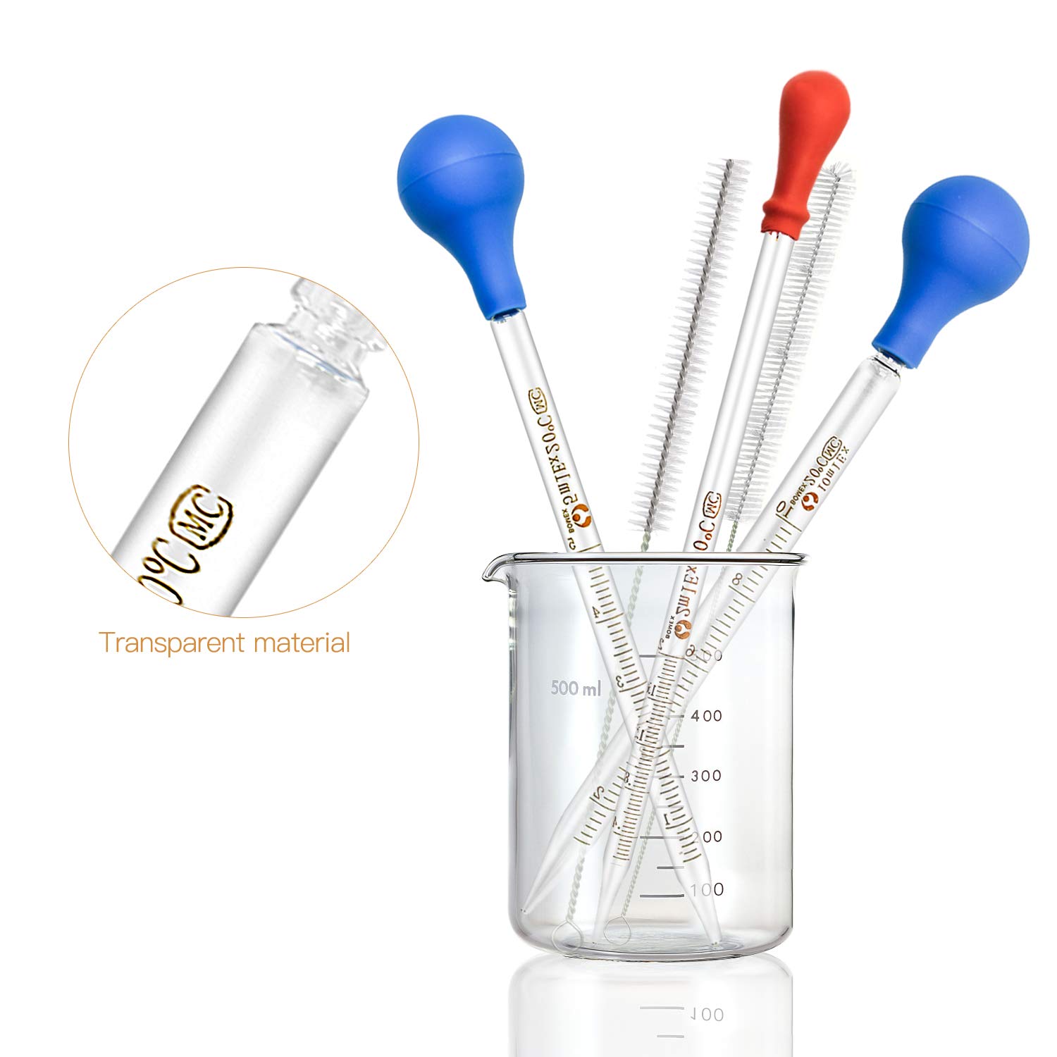 Set Pipette In Vetro Con Tappi In Silicone - 2ml, 5ml, 10ml, Graduate, Per Laboratorio O Hobby - Foto 4
