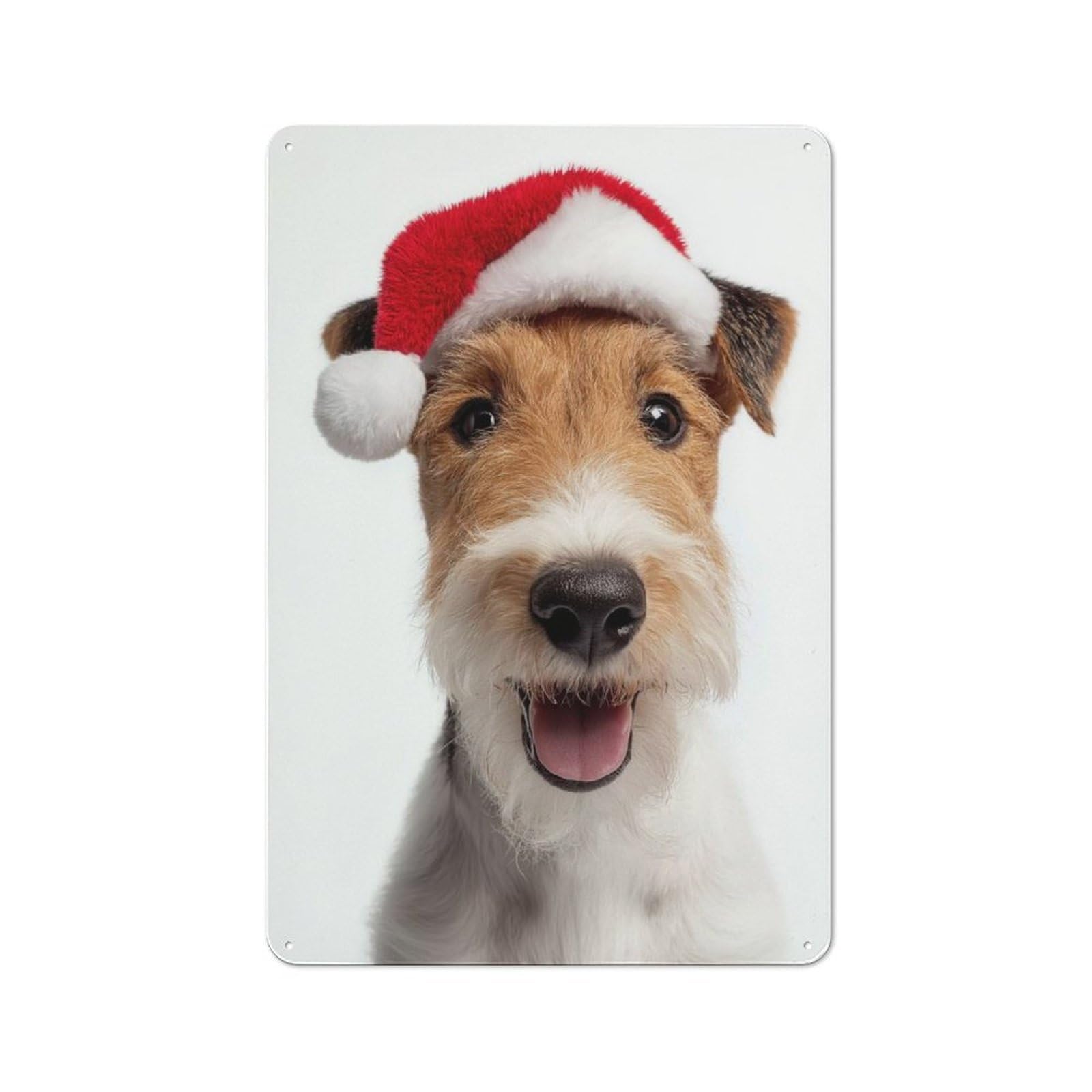 Junmoney Wire Fox Terrier Dog With Santa Hat Retro Metal Wall Sign 30X20cm With For Living Room Wall, Housewarming Wall Decor For People Furnishing Living Room
