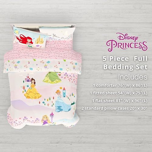 Miniatura 3 de Franco Disney Princess - Juego de sábanas y edredón súper suaves y acogedores para niños, tamaño matrimonial (producto 100% con licencia oficial)