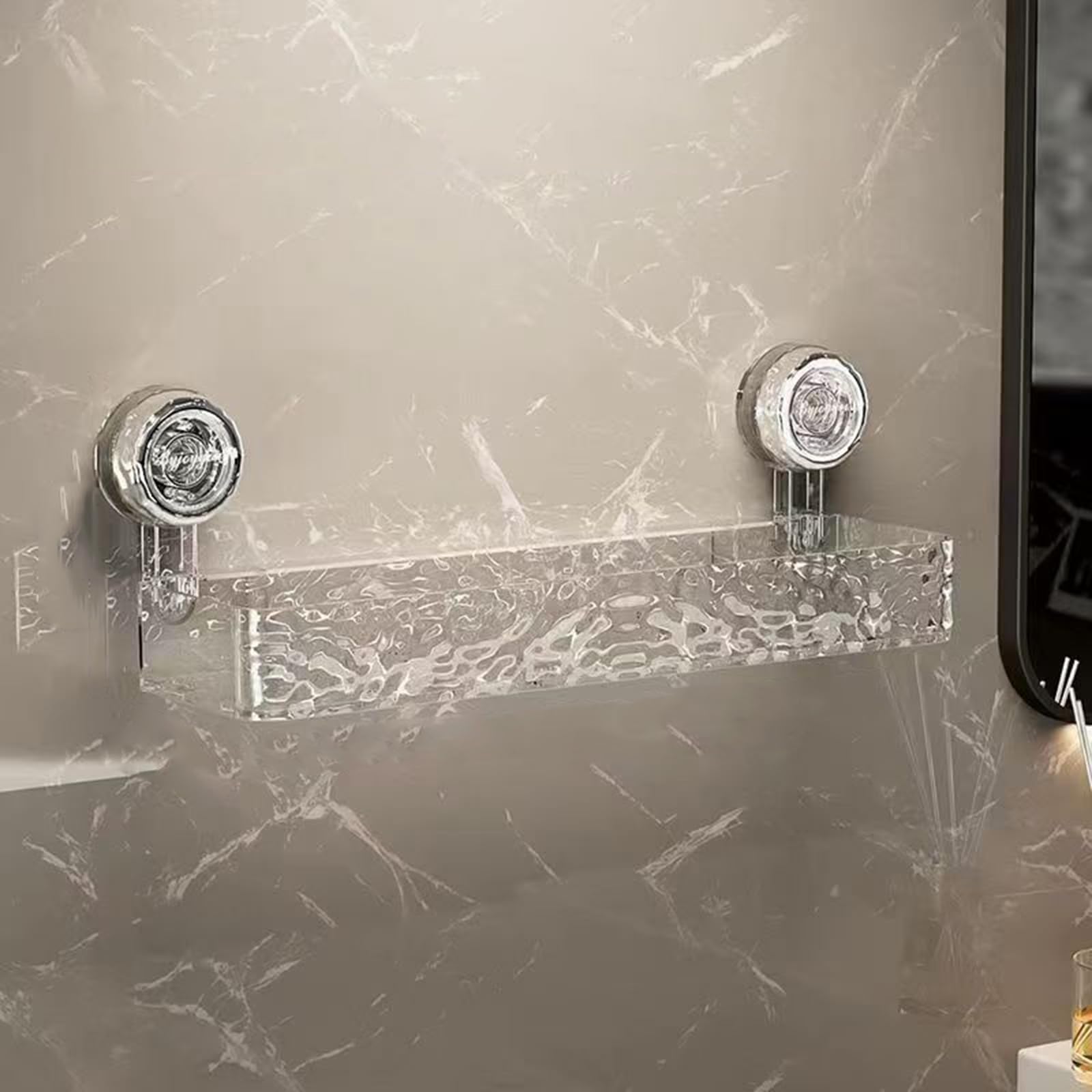 Corrugated Suction Cup Storage Holder Suction Cup Shower Caddy No-Drill Bathroom Wall-Mounted Organizers Glacier Pattern Suction Cup Shelf