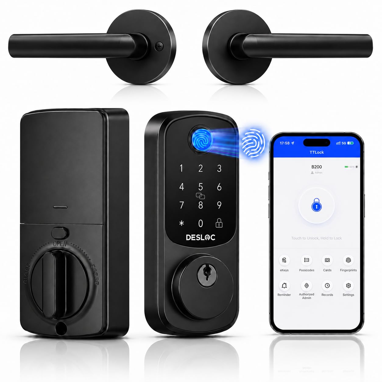 DESLOC B200 Fingerprint Smart Lock with 2 Elegant Round Lever Handles