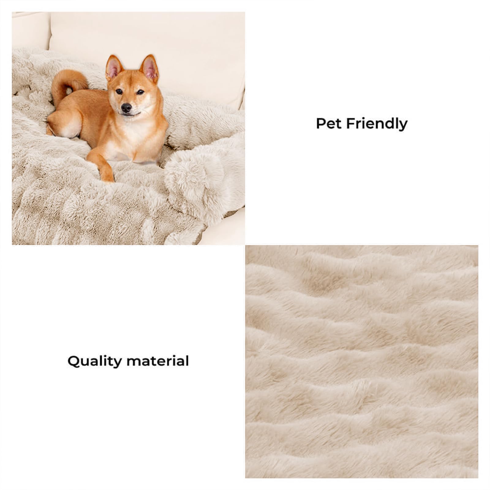 FUNNYFUZZY Calming Dog Bed Mat, Fluffy Fuzzy Couch Cover for Sofa, Furniture Protector with Removable Washable Cover for Small Dogs and Cats (Coffee,33.45 × 28.35 × 5.51 in)