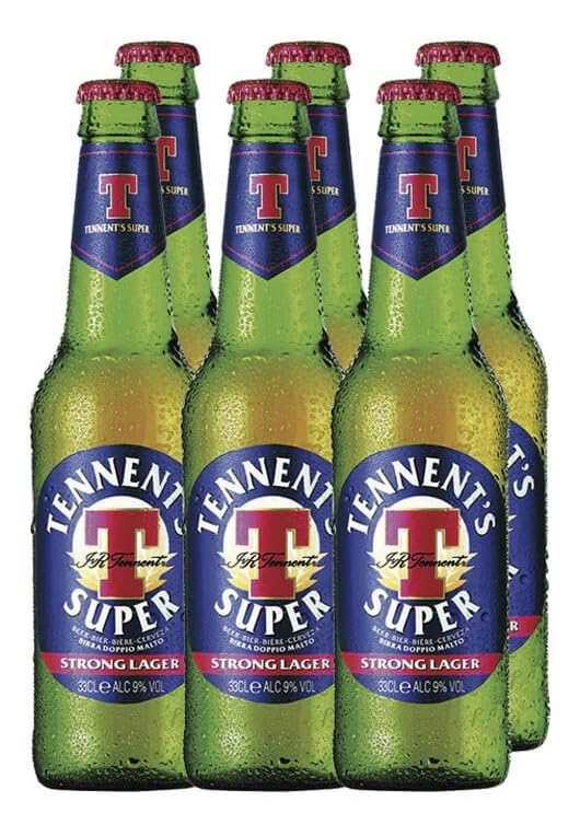 Tennent’s Super Strong Lager 6 Flaschen | Starkbier 9% vol. | Kräftiges Premium Lager