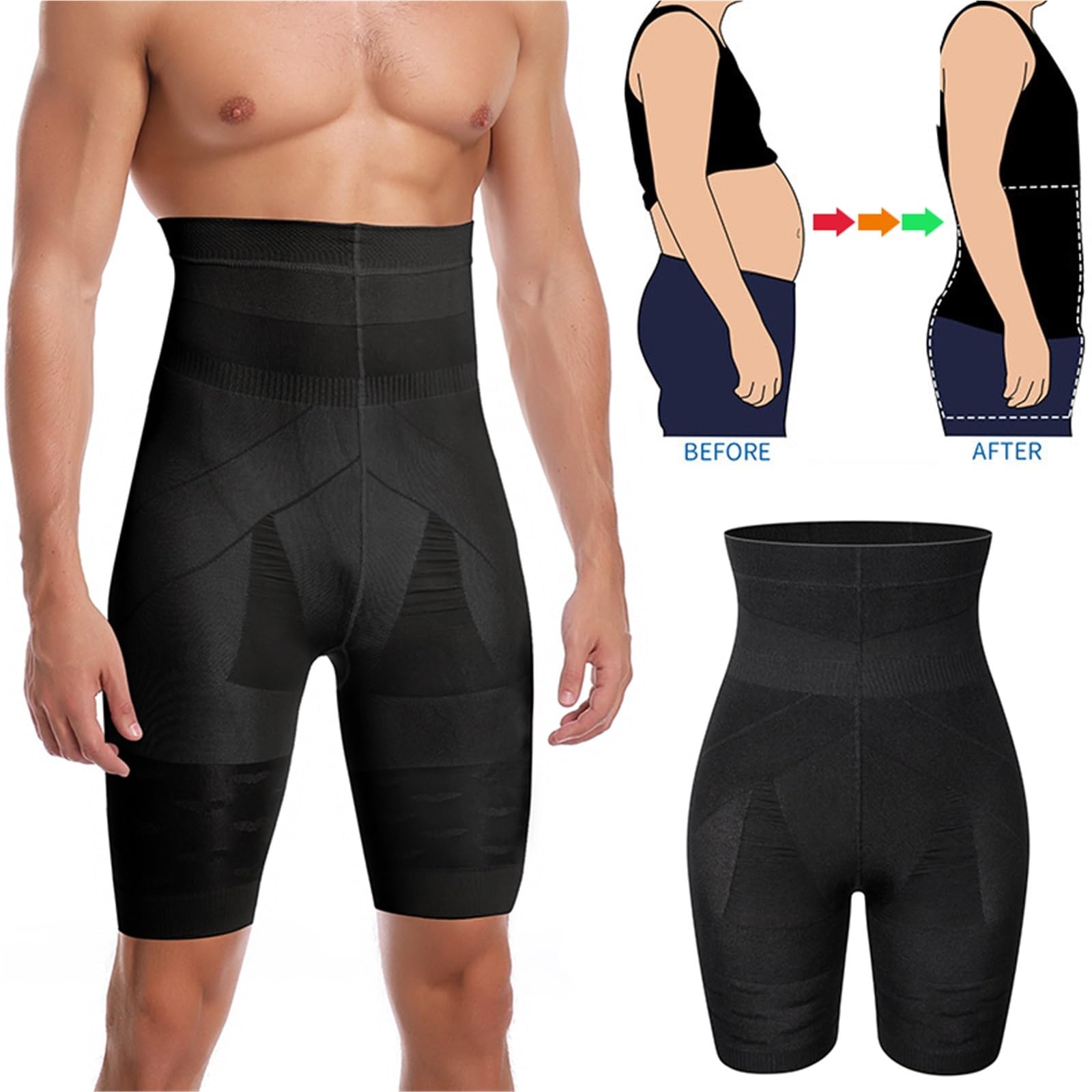 Pantalones Cortos con Control de Barriga for Hombre, Ropa Moldeadora Adelgazante Cintura Alta, Moldeador Cuerpo Plano, Interior Pierna, Calzoncillos compresión, 2 uds