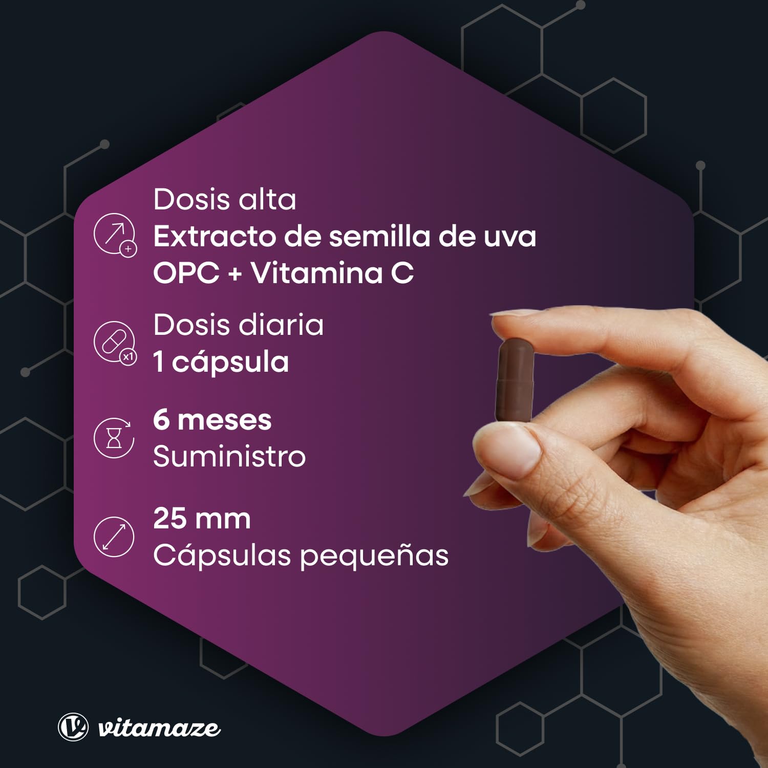 OPC Extracto de Semilla de Uva + Vitamina C, 450 mg Certificados OPC + 100 mg Vitamina C, 180 Cápsulas para 6 Meses, Suplemento Alimenticio Natural sin Aditivos, Made in Germany