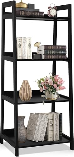 ECOMEX Estante de escalera de 4 niveles de estilo moderno, estantería de escalera, estante de almacenamiento abierto, estante de escalera de madera