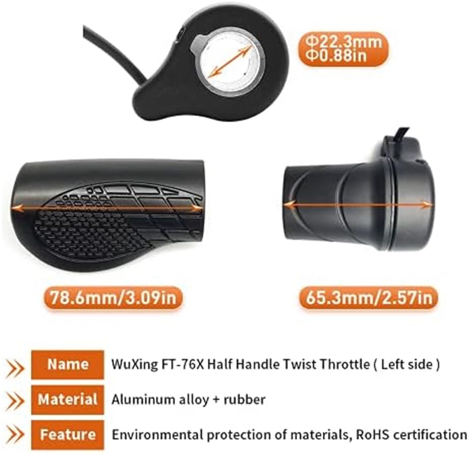 Maniglia sinistra for bicicletta elettrica 76X acceleratore a mezza torsione 24 V 36 V 48 V 60 V 72 V SM Connectfor for bici elettriche, for monopattino elettrico pieghevole Acceleratore a pol