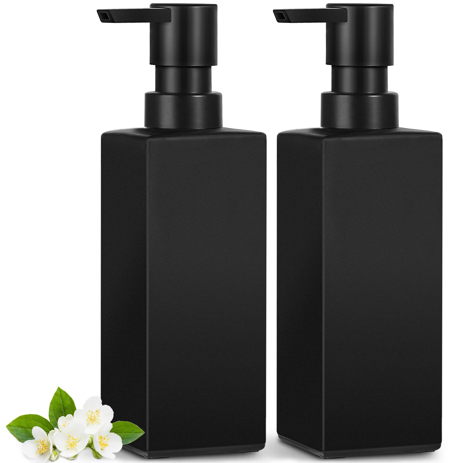 GMISUN Seifenspender Bad, 2 Stück 350 ml Spülmittelspender für Küche, Modern Seifenspender schwarz Glas mit wasserdichte Etiketten, Handseifenspender, Flüssigseifenspender, Soap Dispenser