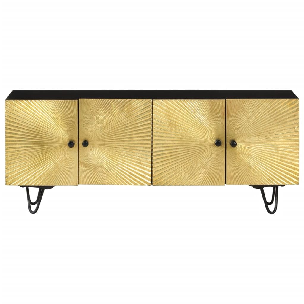 Szafka pod telewizor z litego drewna mango, 110 x 30 x 45 cm, czarna i złota, szafka pod telewizor