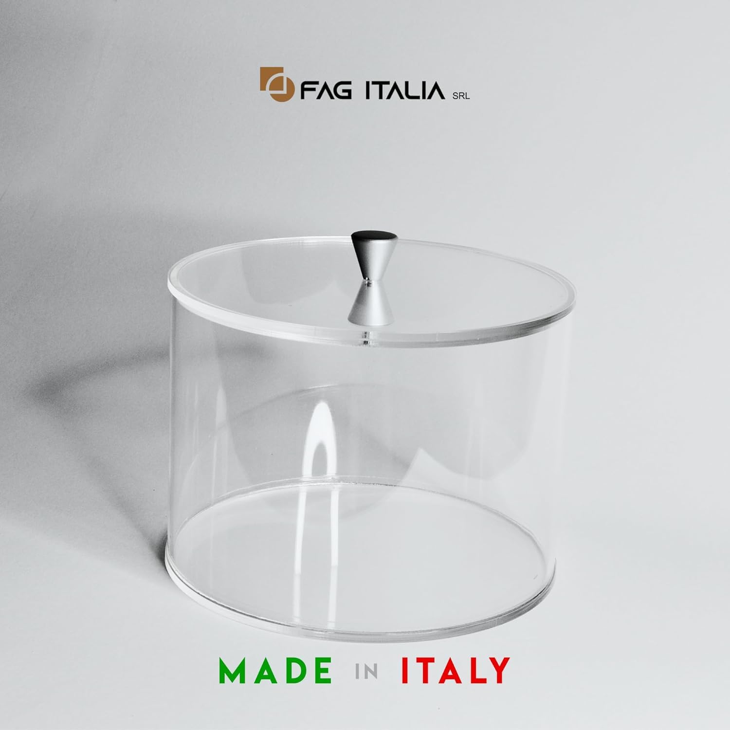 Cilindro Contenitore in Plexiglass Trasparente con Coperchio di Design | Diametro 20cm | Barattolo Multiuso per Cucina, Bagno e Casa | FAG ITALIA | Made in Italy (Scegli il Colore del Coperchio)