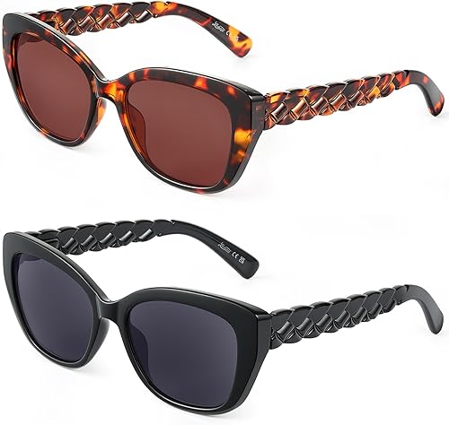 LADEESSE Reader Sunglasses Women - Cat Ey Stylish Sun Reading Glasses Womens Outdoor UV400 Protection Eyewear - 2 Pack