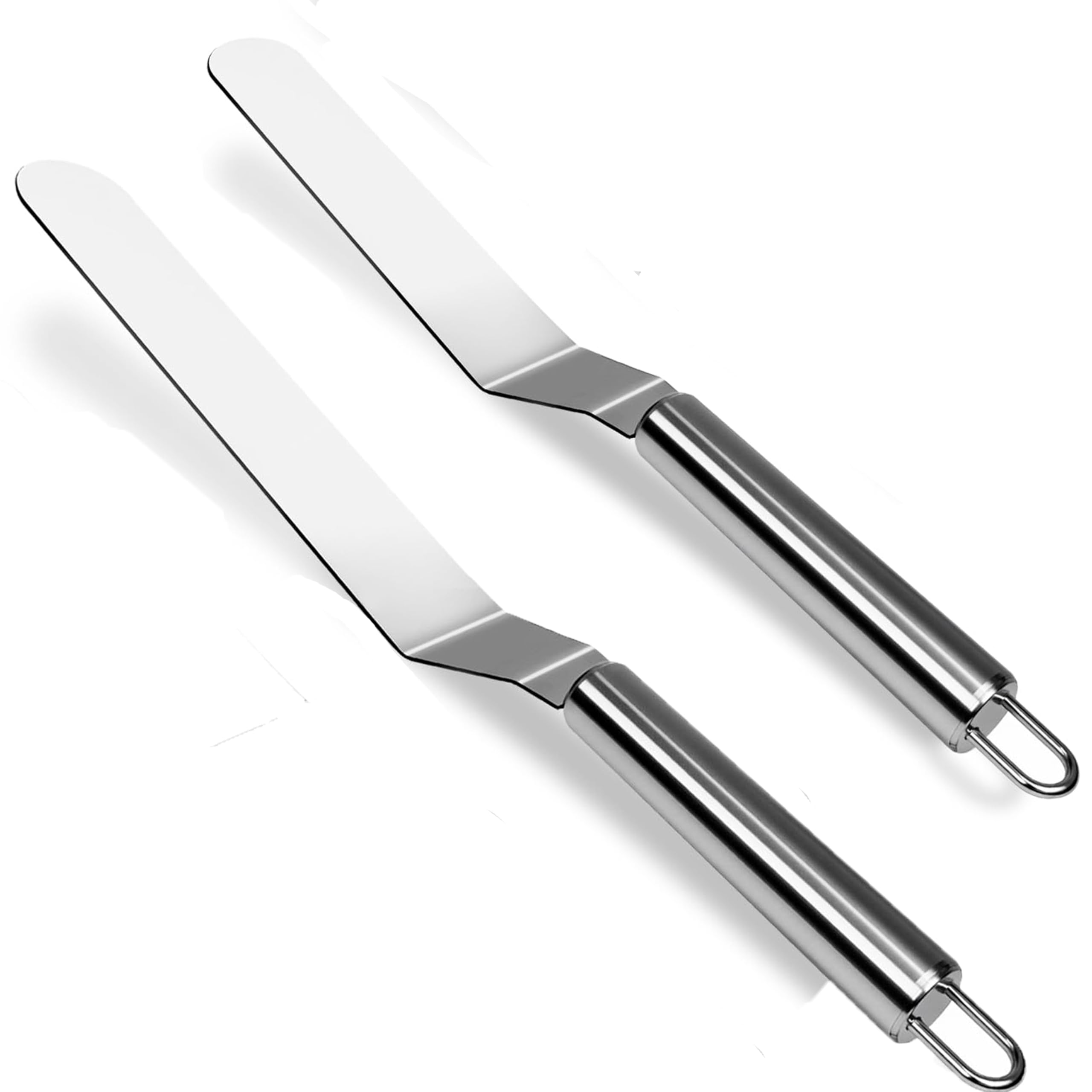 2 Stück Icing-Spachtel Set, Edelstahl Offset-Spachtel abgewinkelt, 25+30cm Kuchenglätter mit rutschfestem Griff, Backzubehör für Fondant, Frosting, Cremetorten, Küchenhelfer für Backbedarf