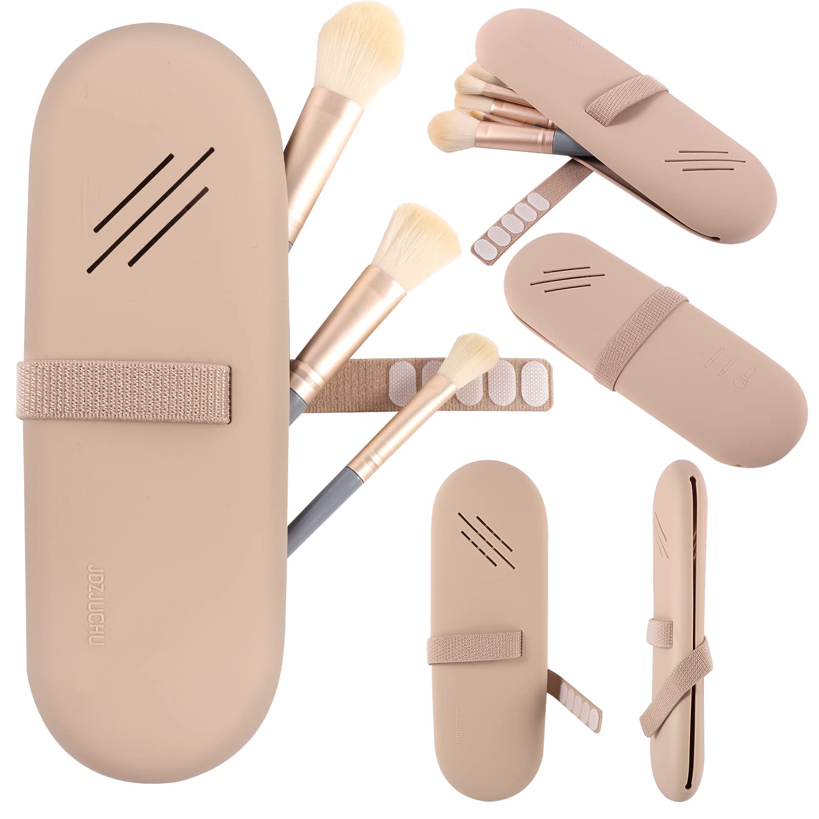 Travel Makeup Brush Holder, Silicone Makeup Storage Box Nylon Strap Design Anti-Drop Portable Dustproof Multifunctional Travel Makeup Tool Storage Box