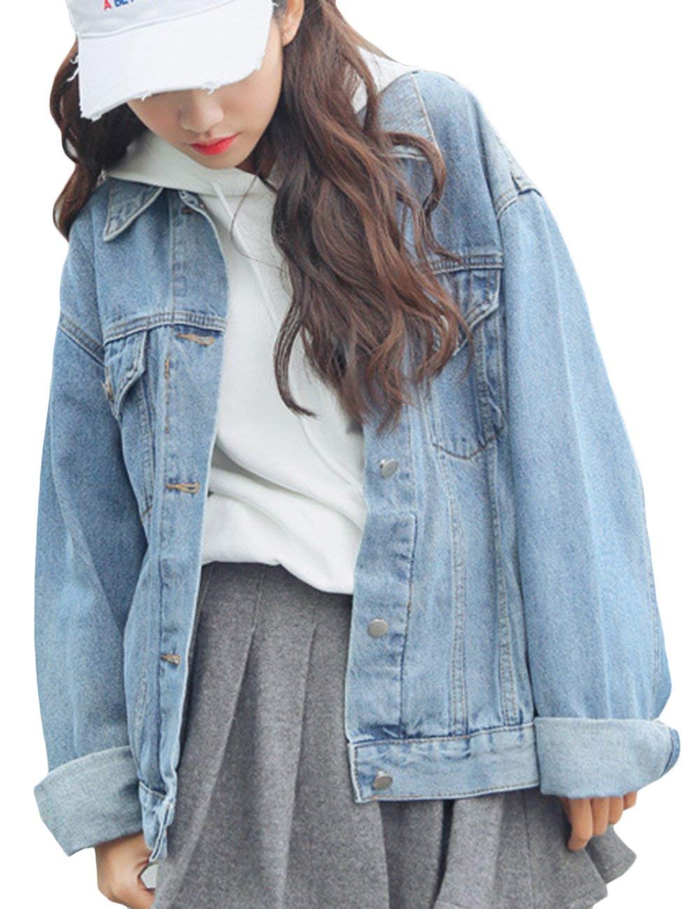 Huixin Kurtka dżinsowa damska vintage moda luźny chłopak styl denim płaszcz długi retro rękaw klapa wypoczynek elegancka wiosna jesień kurtka dżinsowa odzież wierzchnia