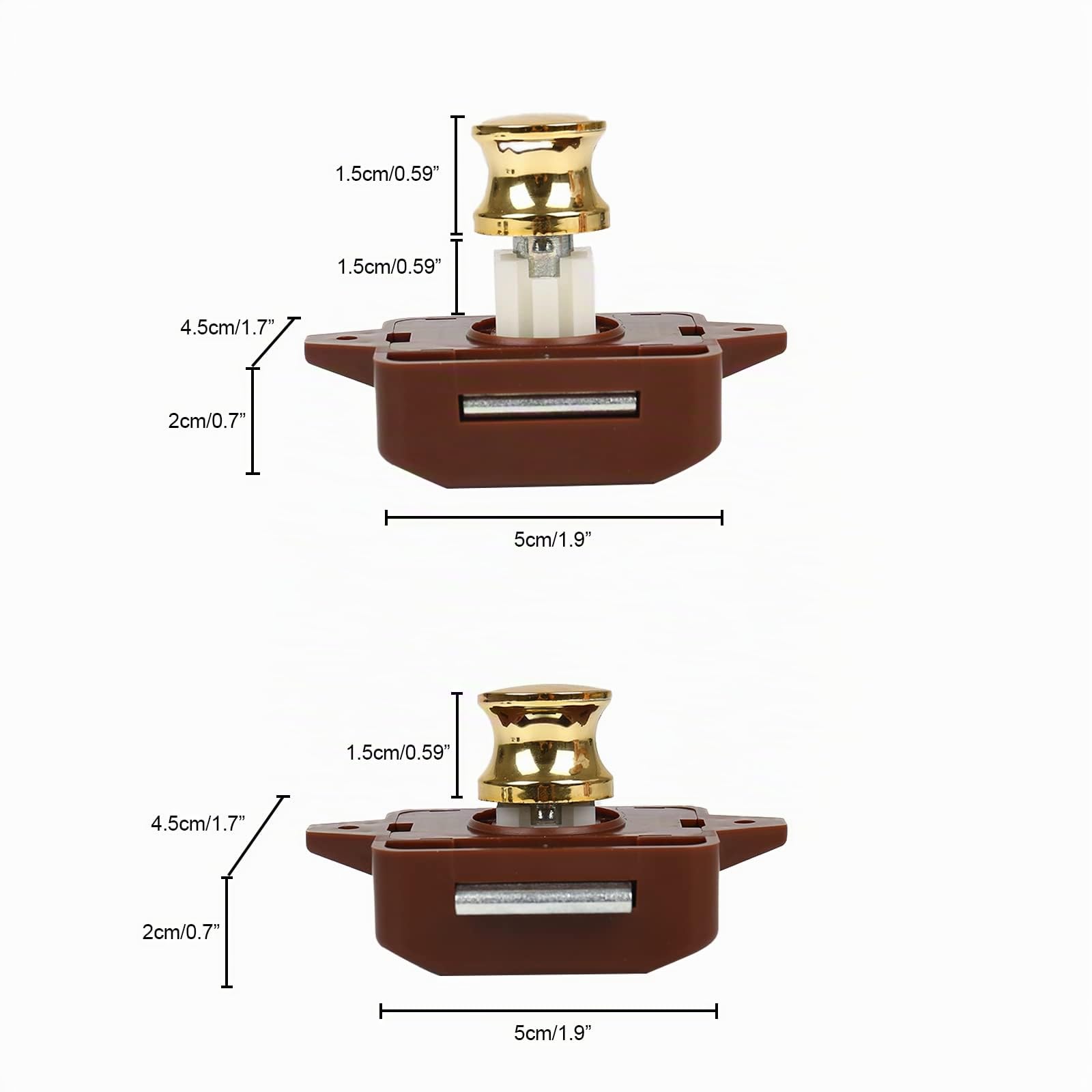 Push Button Catch Door Lock, 5 pezzi Keyless Armadio Pull Lock, Keyless Locks Armadio a bottone, Push Lock, serratura per mobili, per camper, caravan, Van Cabinet Door (marrone)