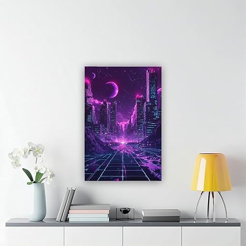 Miniatura 6 de Retro-Futurism Vaporwave Wall Art  Neon Synthwave Poster, 80s Sci-Fi Aesthetic Cityscape Print Canvas Art Poster And Wall Art Picture Print Modern